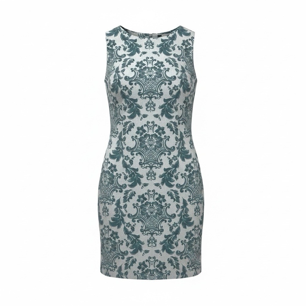 Merona Teal Floral Sheath Dress Womens Size 4 Tapestry Lined Sleeveless Knee
